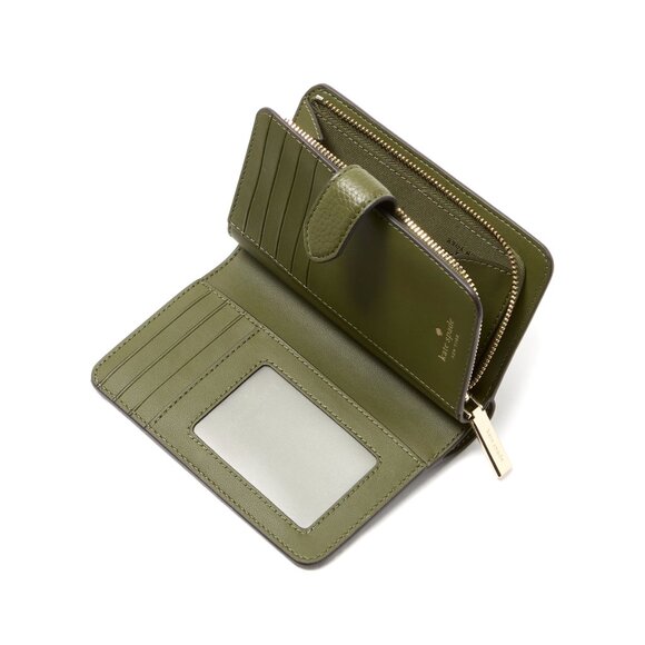 New Kate Spade Lena Medium Compact Bifold Wallet Pebble Leather Enchanted Green - Picture 3 of 3